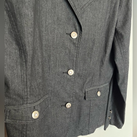 Simon Chang Embroidered Black Denim Blazer Jacket Size 8 - Picture 10 of 10